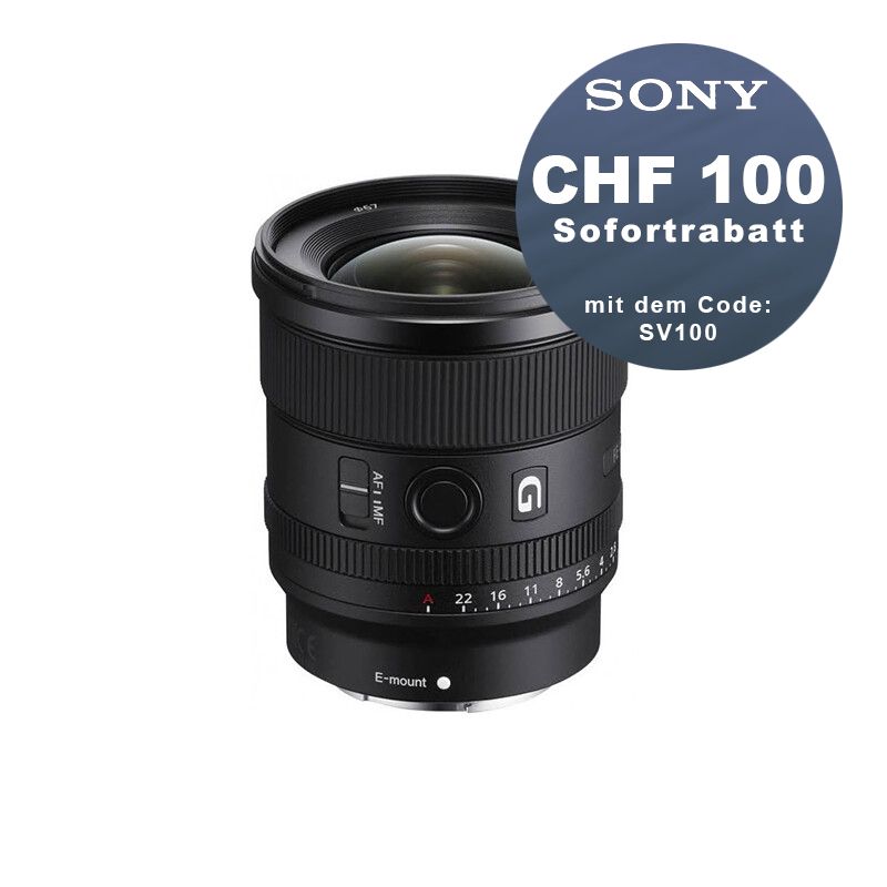 Sony FE 20mm 1.8 G - CHF 100 Rabatt mit Code SV100