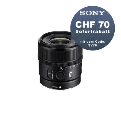 Sony E 15mm 1.4 G - CHF 70 Rabatt mit Code SV70 Sony E 15mm 1.4 G - CHF 70 Rabatt mit Code SV70