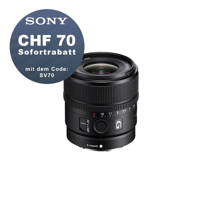 Sony E 15mm 1.4 G - CHF 70 Rabatt mit Code SV70