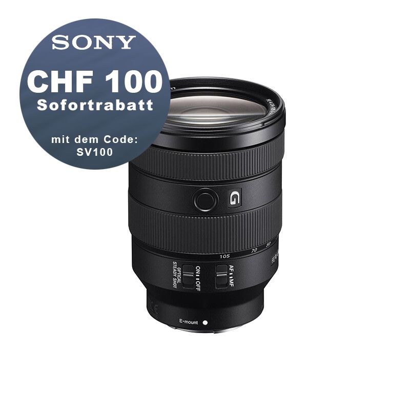 Sony FE 24-105mm 4.0 G OSS - ''4 Jahre Garantie'' - CHF 100 Rabatt mit Code SV100 Sony FE 24-105mm 4.0 G OSS - ''4 Jahre Garantie'' - CHF 100 Rabatt mit Code SV100