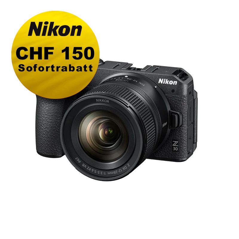 Nikon Z30 Kit mit 12-28mm 3.5-5.6 PZ VR - ''Swiss Garantie'' - inkl. CHF 150 Sofortrabatt Nikon Z30 Kit mit 12-28mm 3.5-5.6 PZ VR - ''Swiss Garantie'' - inkl. CHF 150 Sofortrabatt