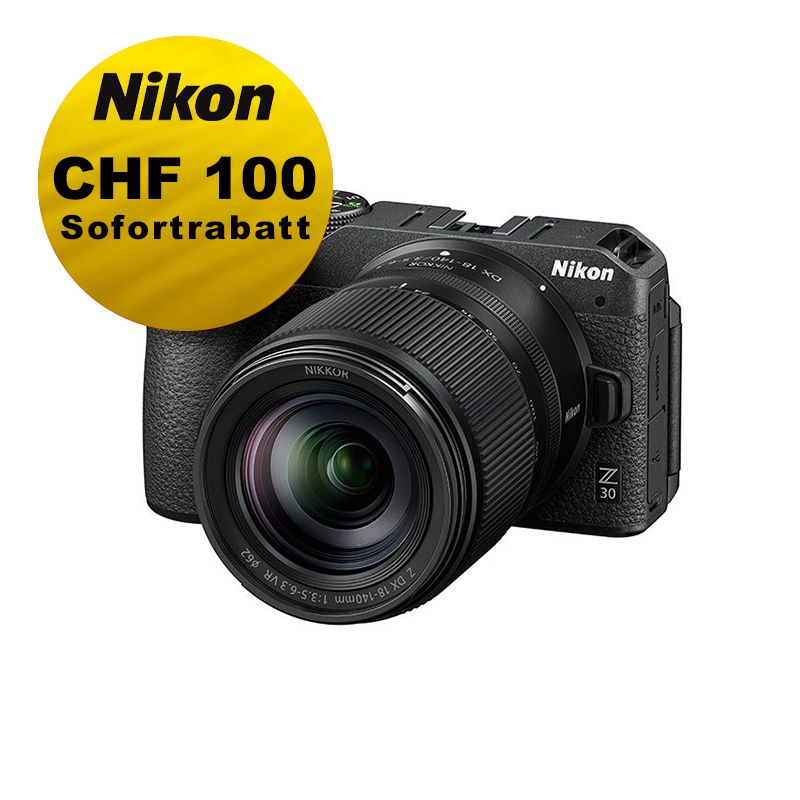 Nikon Z30 Kit mit 18-140mm 3.5-6.3 VR - ''Swiss Garantie'' - inkl. CHF 100 Sofortrabatt Nikon Z30 Kit mit 18-140mm 3.5-6.3 VR - ''Swiss Garantie'' - inkl. CHF 100 Sofortrabatt