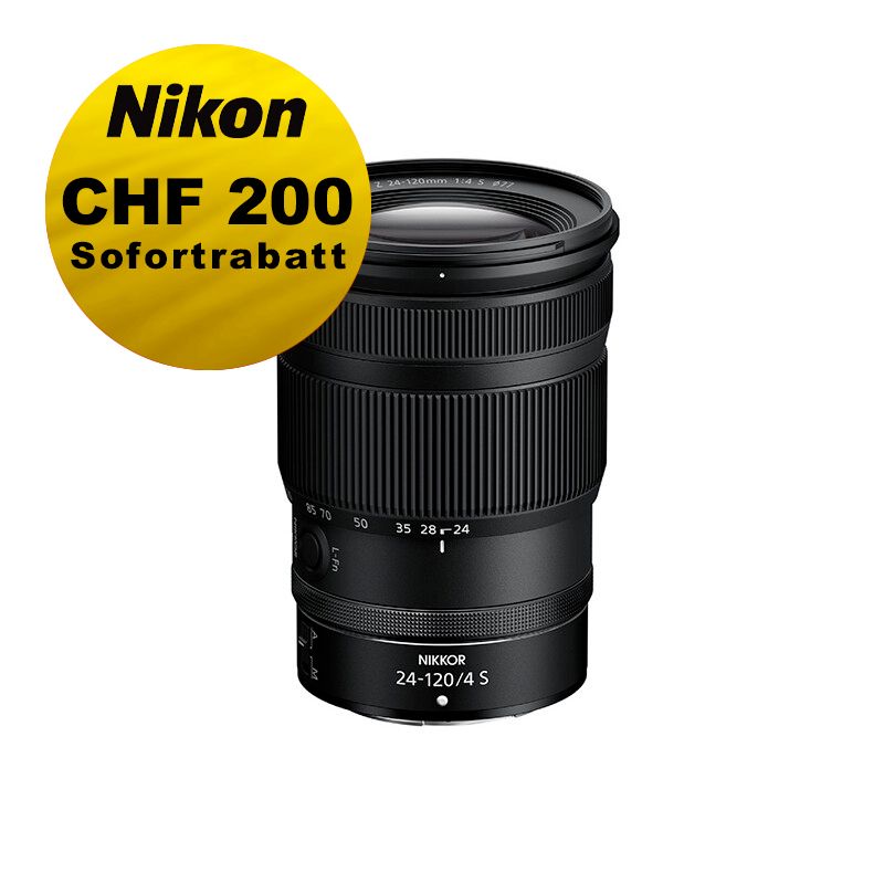 Nikon Z 24-120mm 4.0 S - ''Swiss Garantie'' - inkl. CHF 200 Sofortrabatt Nikon Z 24-120mm 4.0 S - ''Swiss Garantie'' - inkl. CHF 200 Sofortrabatt