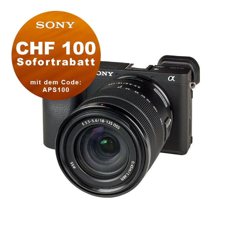 Sony A6400 A Kit mit 18-135mm - ''4 Jahre Garantie'' - CHF 100 Rabatt mit Code APS100 Sony A6400 A Kit mit 18-135mm - ''4 Jahre Garantie'' - CHF 100 Rabatt mit Code APS100