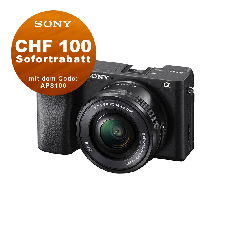 Sony A6400 A Kit mit 16-50mm II - ''4 Jahre Garantie'' - CHF 100 Rabatt mit Code APS100 Sony A6400 A Kit mit 16-50mm II - ''4 Jahre Garantie'' - CHF 100 Rabatt mit Code APS100