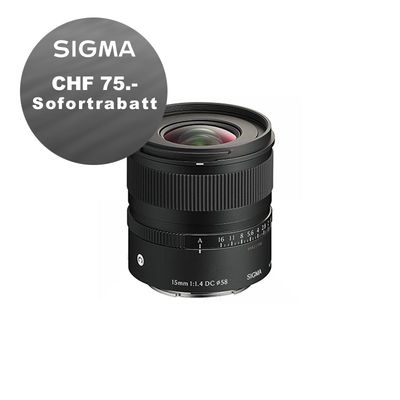 Sigma DC 15mm 1.4 DN C zu Sony E - inkl. CHF 75 Sofortrabatt Sigma DC 15mm 1.4 DN C zu Sony E - inkl. CHF 75 Sofortrabatt