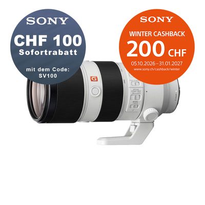 Sony FE 70-200mm 2.8 GM OSS - ''4 Jahre Garantie'' - CHF 100 Rabatt mit Code SV100 + CHF 200 Cashback Sony FE 70-200mm 2.8 GM OSS - ''4 Jahre Garantie'' - CHF 100 Rabatt mit Code SV100 + CHF 200 Cashback