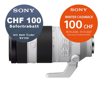 Sony FE 100-400mm 4.5-5.6 GM OSS - ''4 Jahre Garantie'' - CHF 100 Rabatt mit Code SV100 + CHF 100 Cashback Sony FE 100-400mm 4.5-5.6 GM OSS - ''4 Jahre Garantie'' - CHF 100 Rabatt mit Code SV100 + CHF 100 Cashback