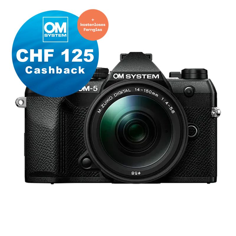 OM System OM-5 II Kit mit 14-150mm 4.0-5.6 (black) - CHF 125 Cashback + gratis Fernglas OM System OM-5 II Kit mit 14-150mm 4.0-5.6 (black) - CHF 125 Cashback + gratis Fernglas