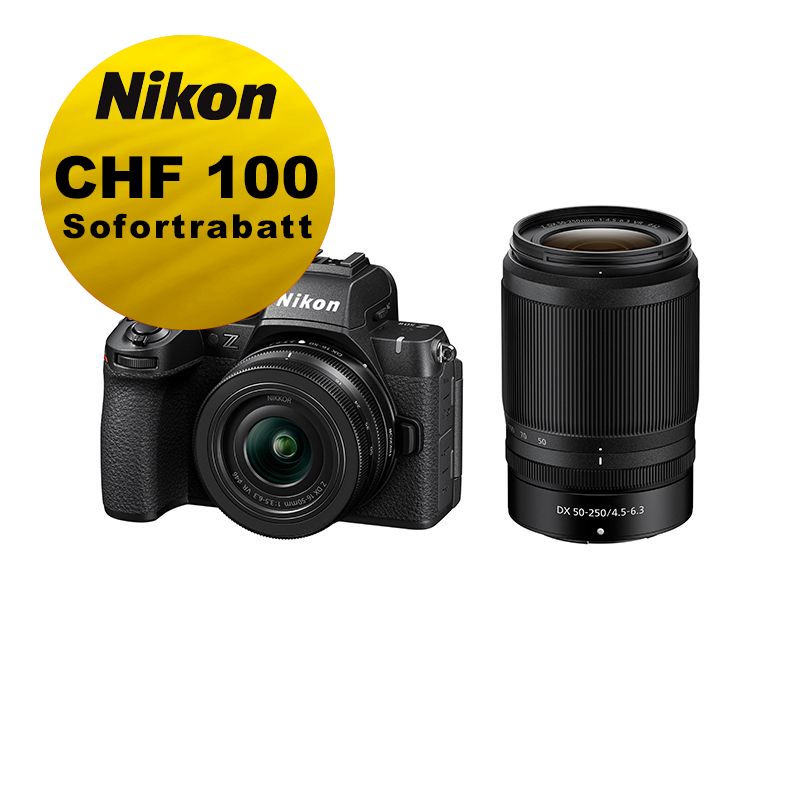 Nikon Z50II Kit mit 16-50mm + 50-250mm VR - ''Swiss Garantie'' - inkl. CHF 100 Sofortrabatt Nikon Z50II Kit mit 16-50mm + 50-250mm VR - ''Swiss Garantie'' - inkl. CHF 100 Sofortrabatt