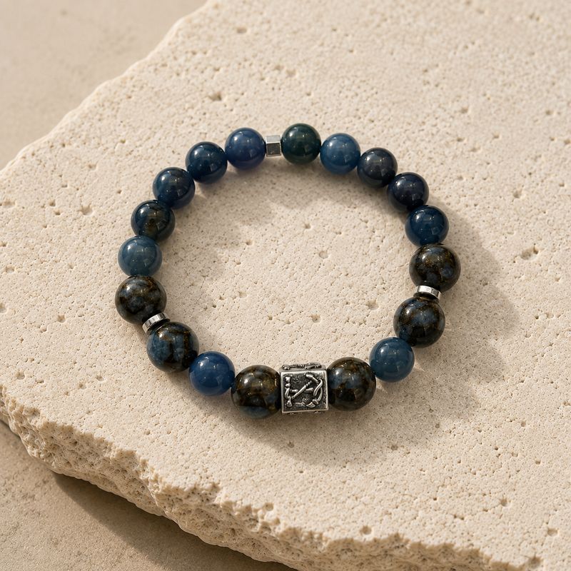 Herrenarmband — Tibetischer Achat und Falkenauge