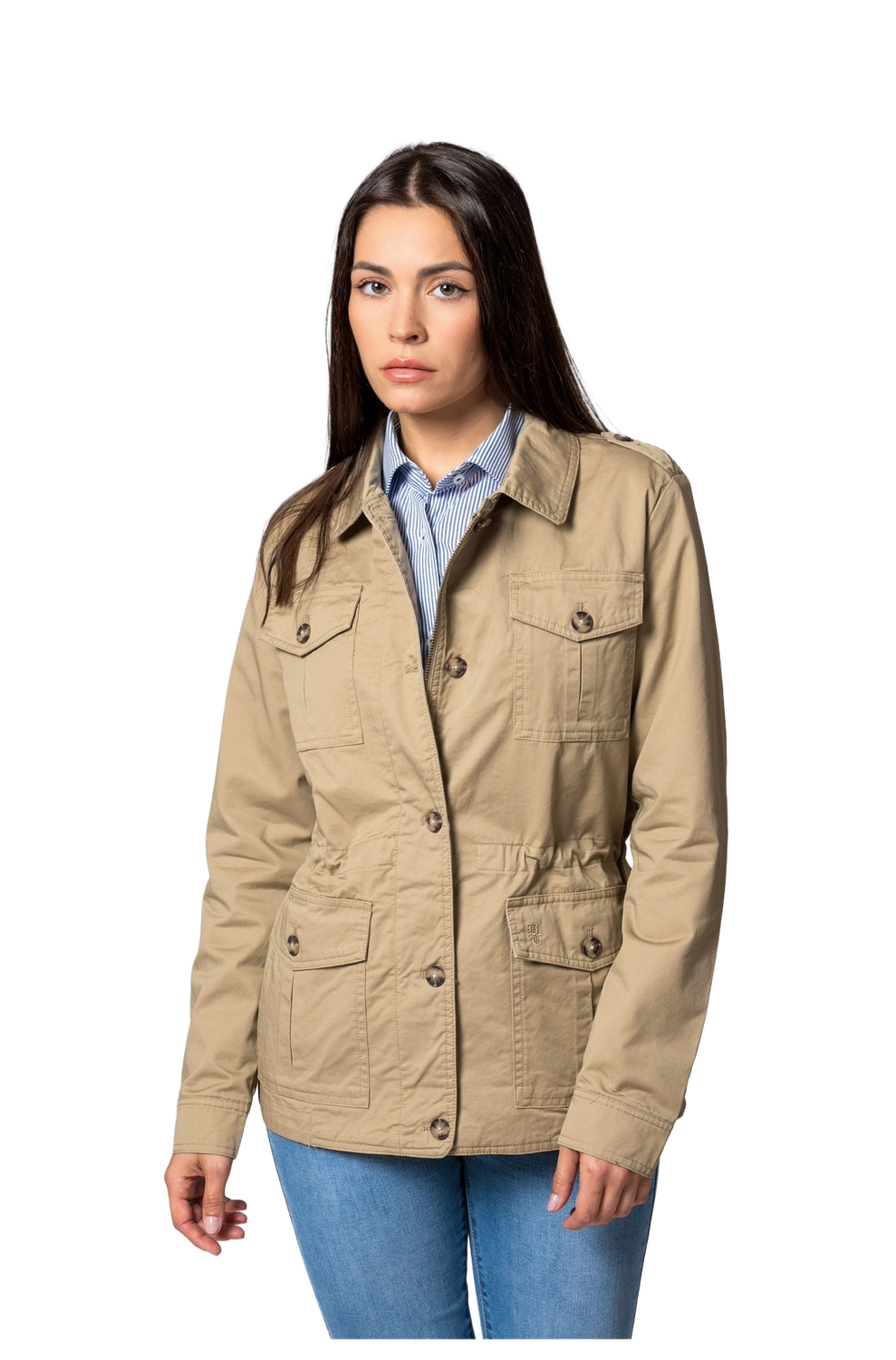 Sahariana Kenia Beige, 100% Algodón, Cuatro Bolsillos con Botones
