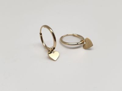 Orecchini Cerchio con pendente  Cuore in oro 9 ct.