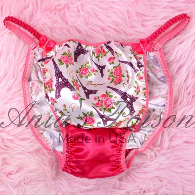 New Paris print Valentines Day MENS SATIN Beautiful Shiny Silky wet look Mens string Bikini panties S-XL SAtin Crotch