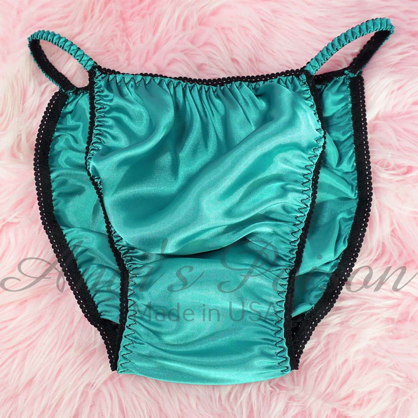 Ania's Poison String Bikini Shiny Teal & Black LAST CHANCE 100% polyester Sissy men's underwear panties S-XL DEADSTOCK