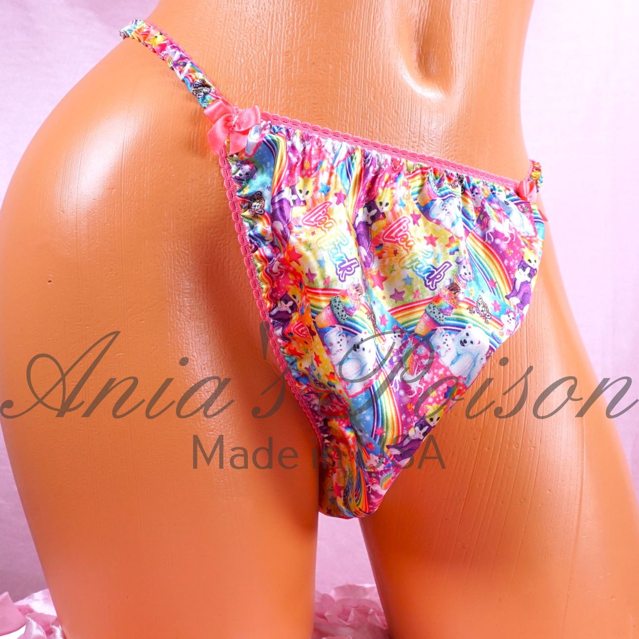Rainbow Lisa Print Classic 90s characters Ania's Poison Cut sissy MENS SATIN Beautiful Shiny Silky wet look Mens string Bikini panties M-XL Rainbow Lisa Print Classic 90s characters Ania's Poison Cut sissy MENS SATIN Beautiful Shiny Silky wet look Mens string Bikini panties M-XL