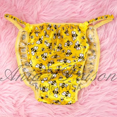 Last of spring Yellow bumble bees Ania's Poison Cut sissy MENS SATIN Beautiful Shiny Silky wet look Mens panties S-XXL