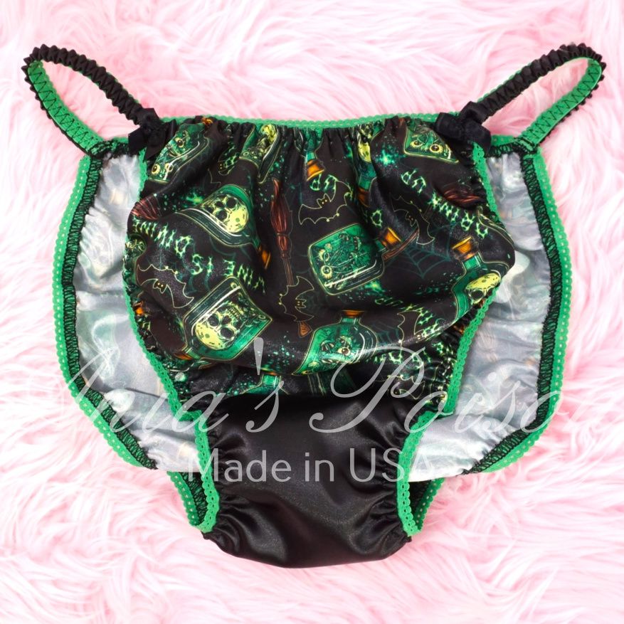 Satin Men's Panties Poison Cut Halloween green Posion Bottles LIMITED Satin wet look string bikini sz S-XL