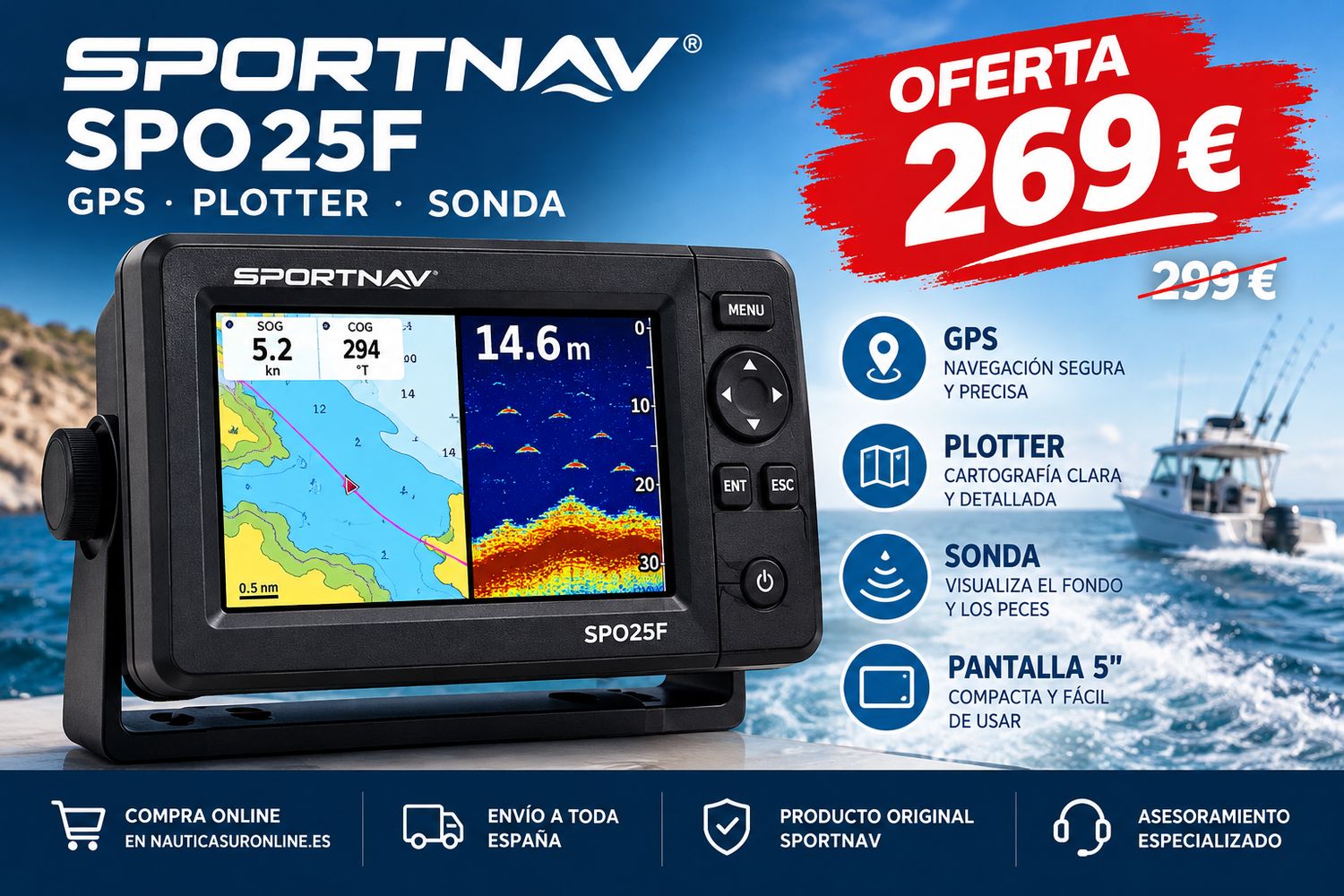 GPS PLOTTER SONDA SPORTNAV SPO25F 5” CON CARTOGRAFÍA C-MAP GPS PLOTTER SONDA SPORTNAV SPO25F 5” CON CARTOGRAFÍA C-MAP