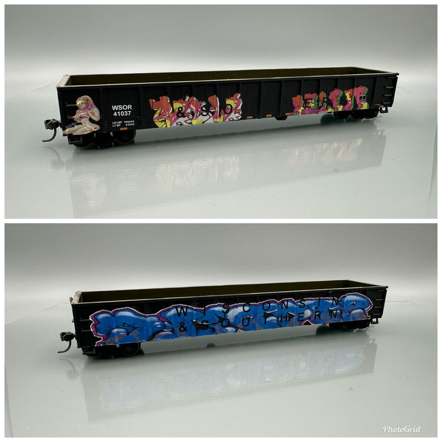 Wisconsin &amp; Southern WSOR Graffiti 50' Gondolas Custom Painted 1:87 Scale