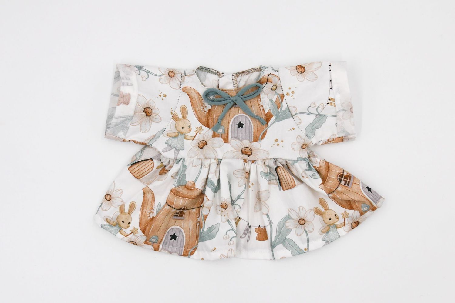 Puppenkleid || für Stoffpuppen von Elsklinger ||Hasenmuster/ Teeparty beige/mint|| für Puppen zwischen 45 und 50 cm