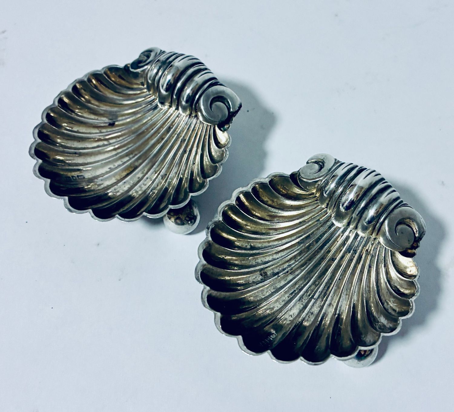 Pair of Antique Silver Shell Salts