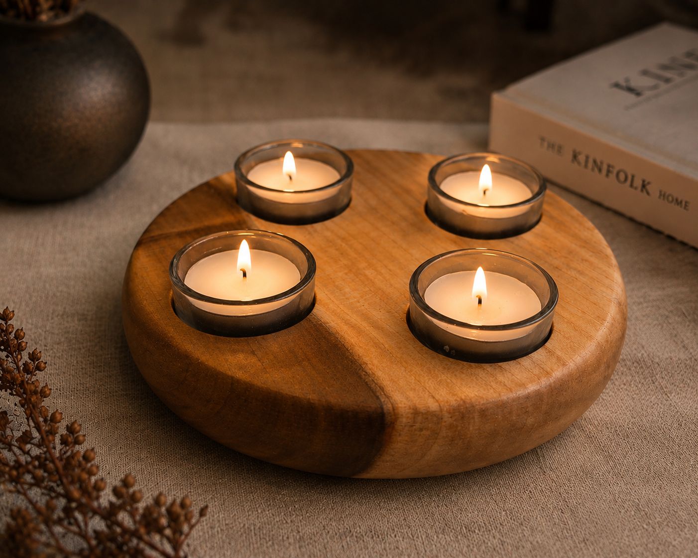 Quiet Flame Tulip Wood Tea Light Holder
