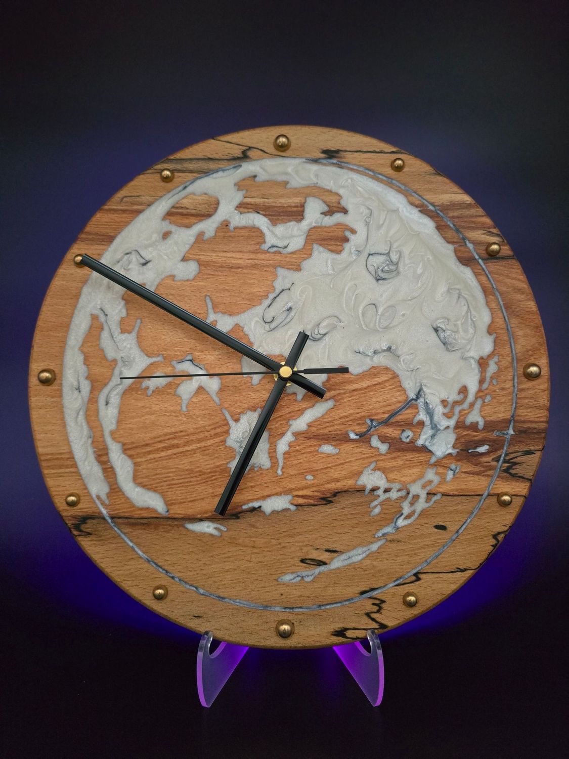 The Moon – Spalted Beech & Pearl White Resin Illuminated Wall Clock The Moon – Spalted Beech & Pearl White Resin Illuminated Wall Clock