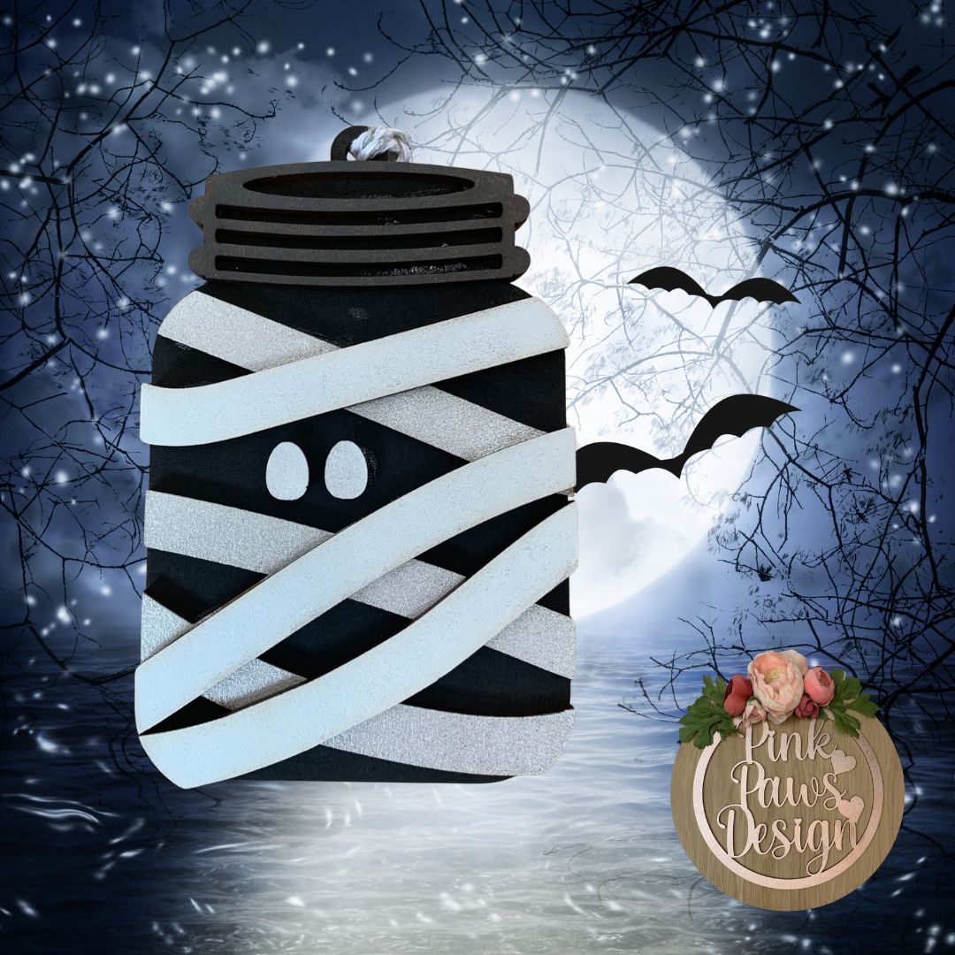Hand-painted Halloween Mummy Jar hanging Decoration