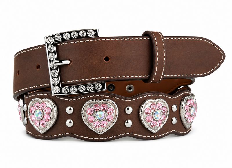 Nocona Girls Brown And Pink Crystal Belt N4427044