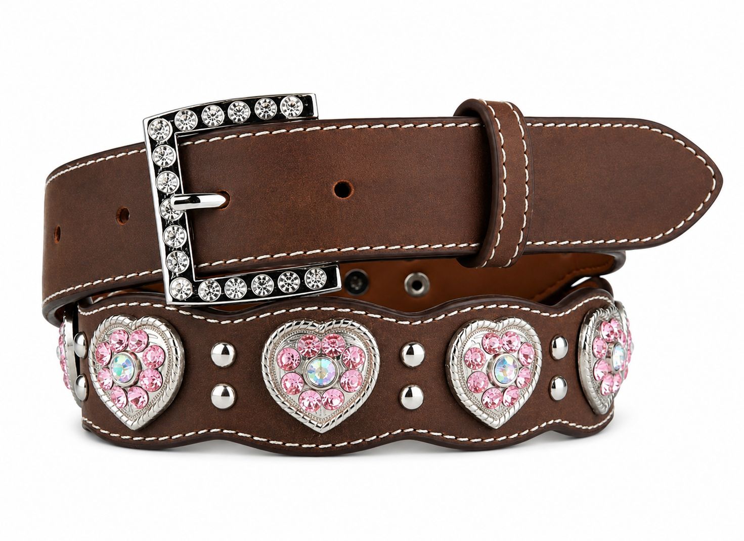 Nocona Girls Brown And Pink Crystal Belt N4427044 Nocona Girls Brown And Pink Crystal Belt N4427044, Belts Kids: 18