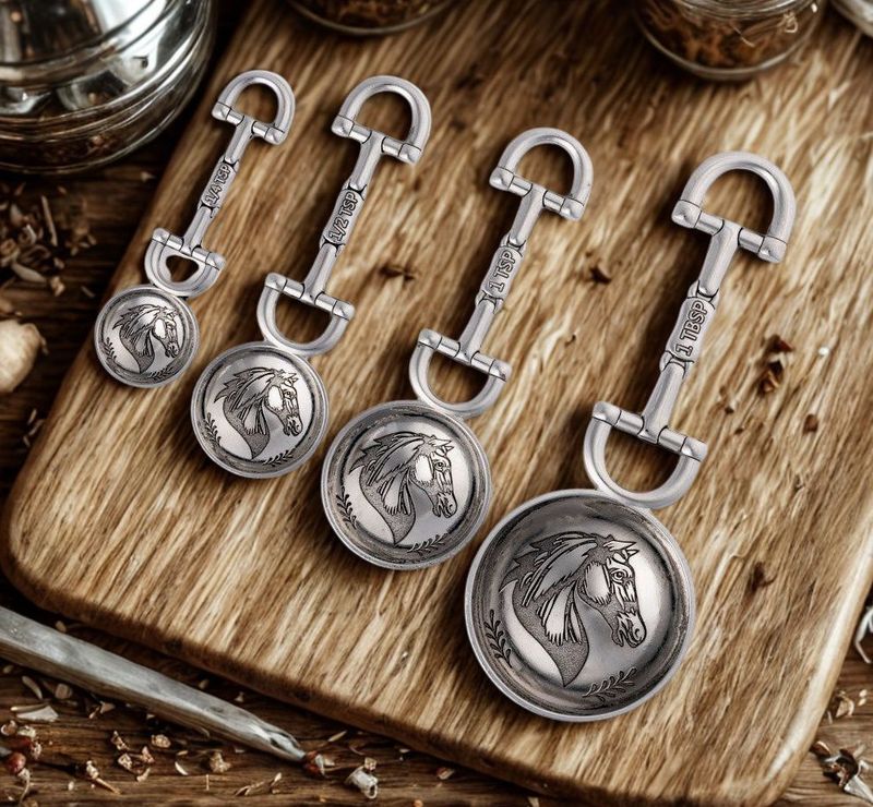 Etched Horse Head & Snaffle BIt Decorated   Metal Measuring Spoons #ST08