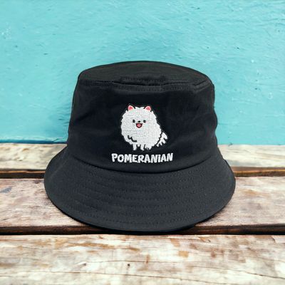 White Pomeranian Embroidery Bucket Hat
