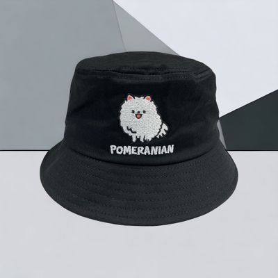 White Pomeranian Embroidery Bucket Hat