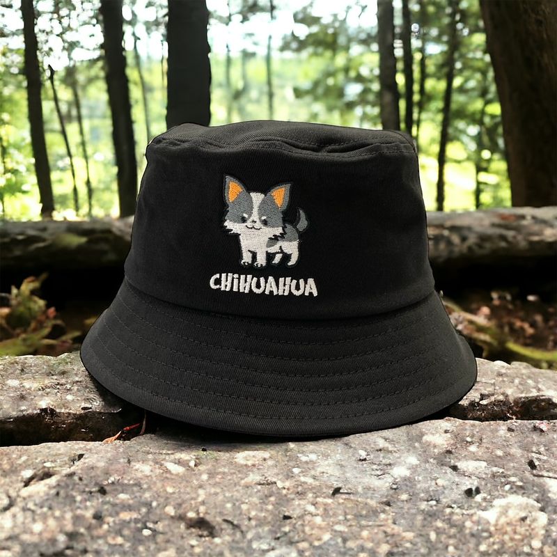 Black/White Chihuahua Embroidery Bucket Hat