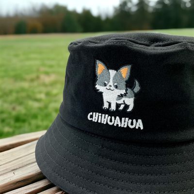 Black/White Chihuahua Embroidery Bucket Hat