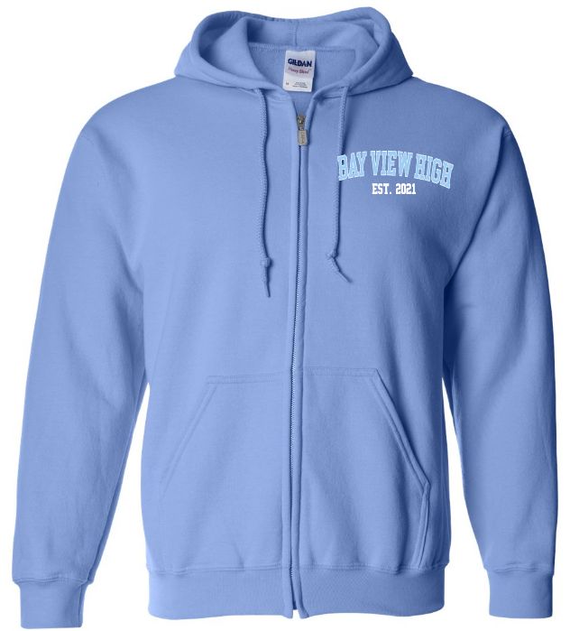 Bay View High - Caroline Blue Bay View Est.2021 Zip Hoodie (White/Light Blue, Left Chest)