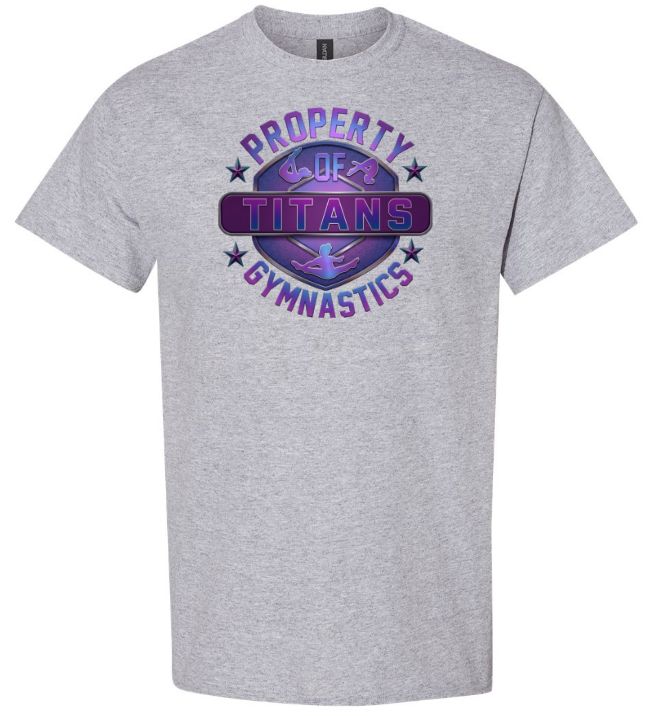 Titans Gymnastics &amp; Trampoline - Sport Grey T-Shirt with Purple Ombre Property of Titans Logo