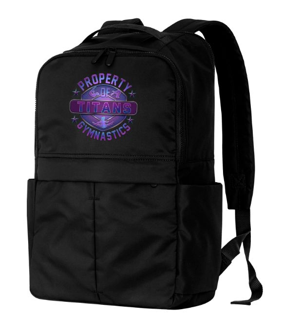 Titans Gymnastics &amp; Trampoline - Black Matte Backpack with Purple Ombre Property of Titans Logo