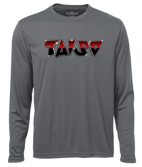 Taiso Gymnastics -  Coal Grey "TAISO" Long Sleeve Moist Wick Shirt (Red/Black/Silver Ombre)