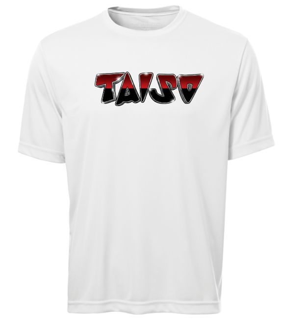 Taiso Gymnastics - White "TAISO" Short Sleeve Moist Wick (Red/Black/Silver Ombre)