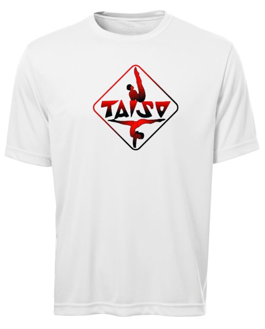 Taiso Gymnastics - White Taiso Logo Short Sleeve Moist Wick (Red/Black Ombre)