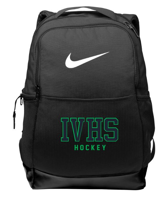 Island View High School - Black IVHS Hockey Nike Backpack (Green/Navy Logo)