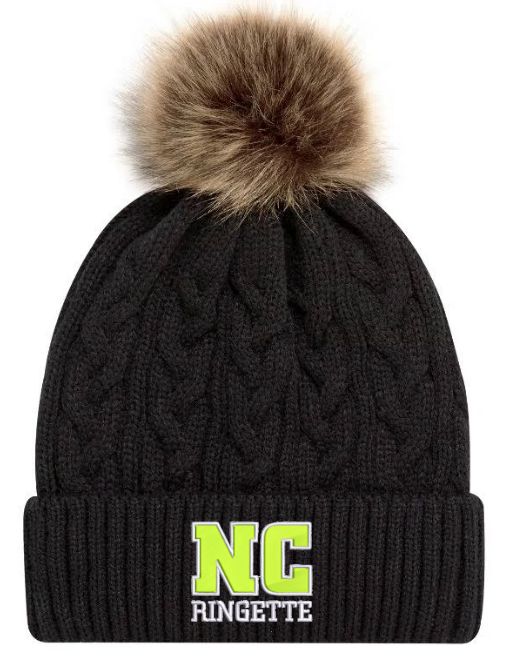 Nova Central Ringette - Black/Beige NC Ringette Faux Fur Pom Pom Beanie (Embroidered)