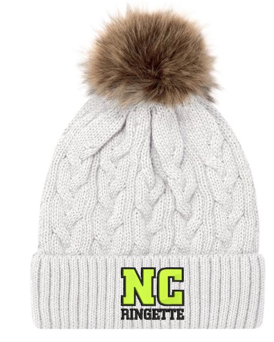Nova Central Ringette - Ivory/Beige NC Ringette Faux Fur Pom Pom Beanie (Embroidered)