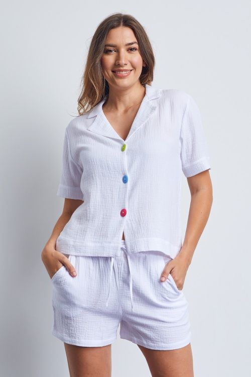 Cotton  Short Sleeve Button Shorties