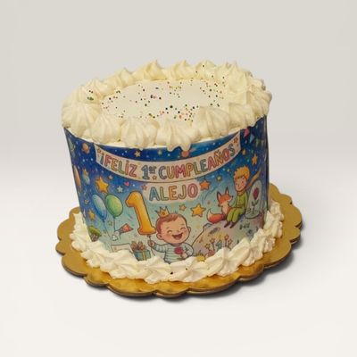 Torta El Principito personalizada con imagen comestible para primer cumpleaños en Bogotá