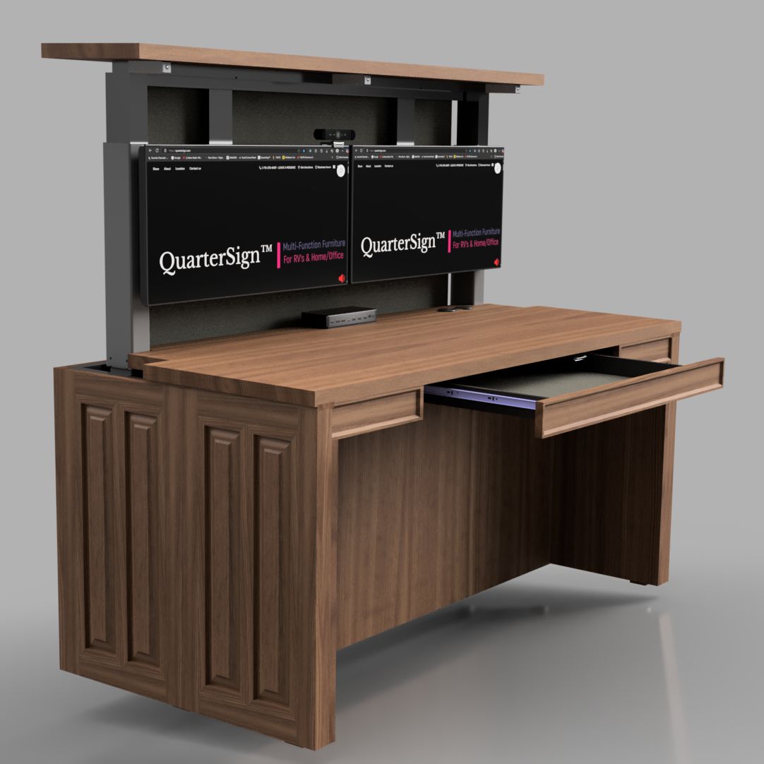 SOLID WALNUT HIDDEN-MONITOR DESK WITH UNDER-DESK DRAWER SOLID WALNUT HIDDEN-MONITOR DESK WITH UNDER-DESK DRAWER
