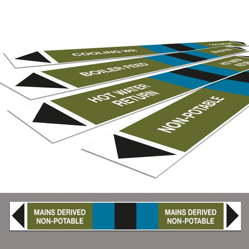 BS1710 Adhesive Pipe Markers | Mains Derived | Non-Potable Water BS1710 Adhesive Pipe Markers | Mains Derived | Non-Potable Water