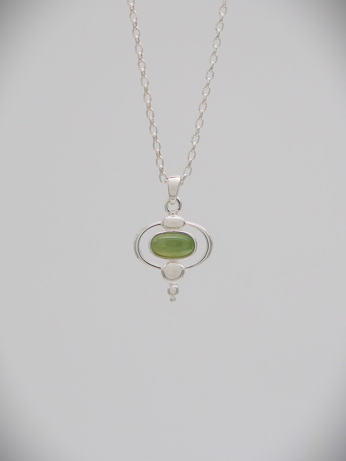 Pounamu and Silver Pepe Oval Contemporary Pendant - 99JP(S)